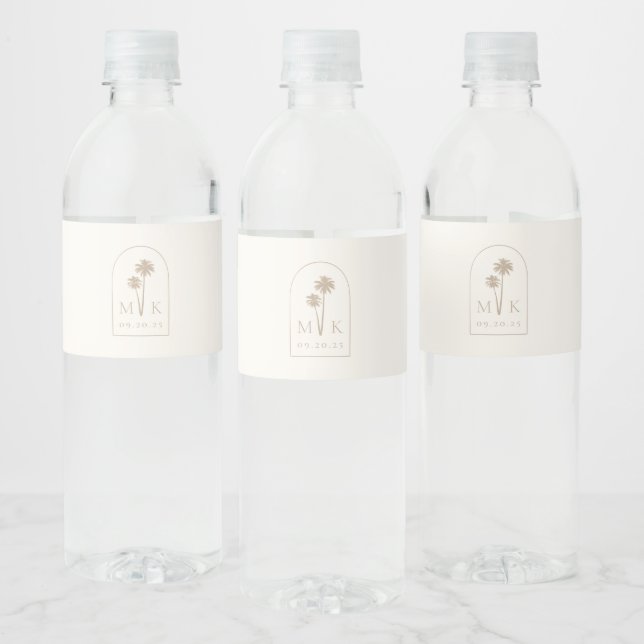 Coastal Chic Minimalist Wedding Monogram Water Bottle Label (Bottles)