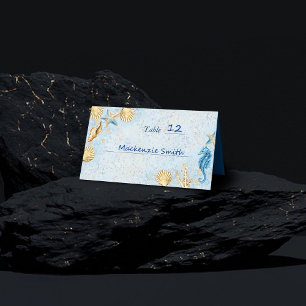 Coastal Chic   Modern Blue and Gold Under the Sea Place Card