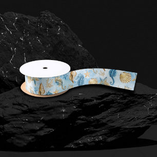 Coastal Chic   Modern Blue and Gold Under the Sea Satin Ribbon