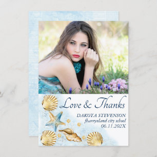 Coastal Chic Modern Coral Reef Photo Graduation Thank You Card