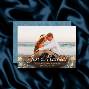 Coastal Chic Modern Coral Reef Photo Wedding Announcement