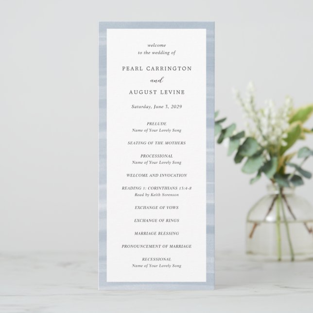 Coastal Chic Muted Blue Elegant Wedding Program (Standing Front)