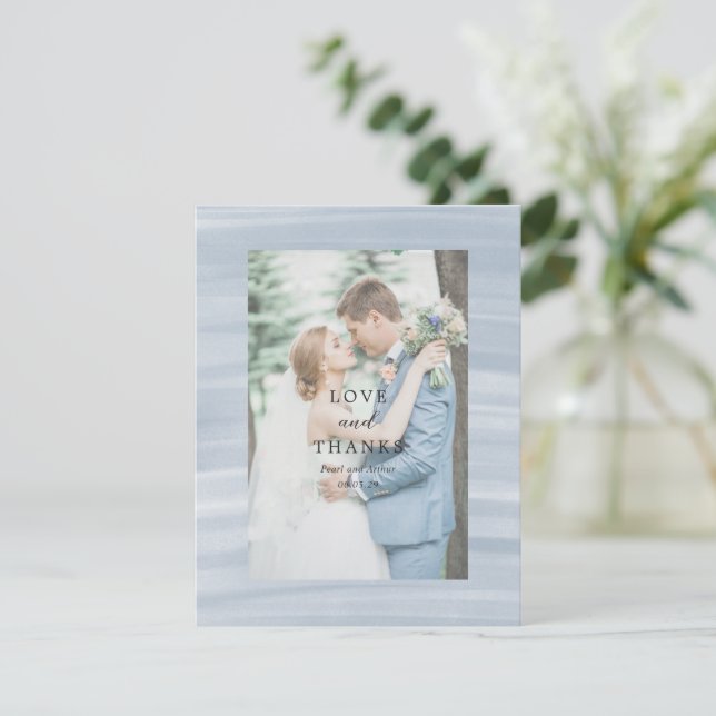 Coastal Chic Muted Blue Elegant Wedding Thank You Card (Standing Front)