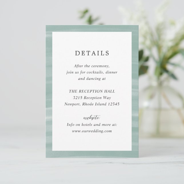 Coastal Chic Muted Green Elegant Wedding Enclosure Card (Standing Front)