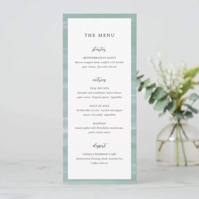 Coastal Chic Muted Green Elegant Wedding Menu (Standing Front)