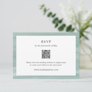 Coastal Chic Muted Green QR Code Elegant Wedding RSVP Card
