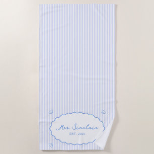 Coastal Chic Personalised Blue Honeymoon Mrs Beach Towel