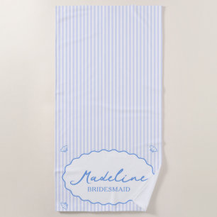 Coastal Chic Personalised Blue Stripe Bachelorette Beach Towel