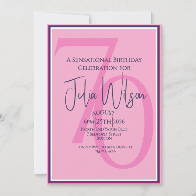  Coastal Chic Pink 70th Birthday  Invitation (Front)