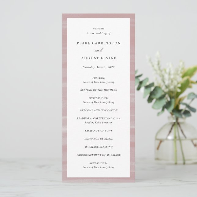 Coastal Chic Pink Elegant Wedding Program (Standing Front)