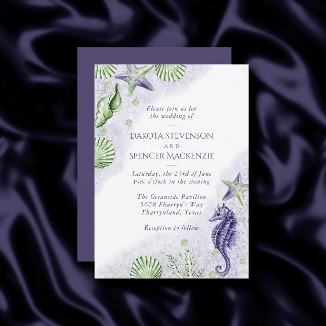 Coastal Chic | Purple and Green Nautical Wedding Invitation (Creator Uploaded)