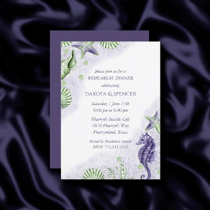 Coastal Chic   Purple and Green Rehearsal Dinner Invitation