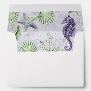 Coastal Chic Purple and Green Sea Return Address Envelope