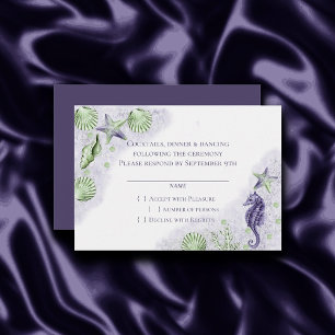 Coastal Chic   Purple and Lime Green Beach Wedding RSVP Card