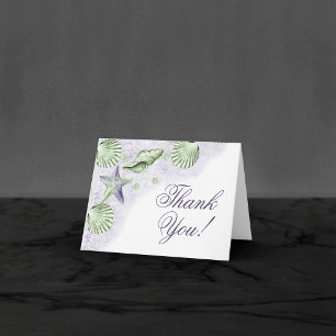 Coastal Chic Purple and Lime Green Beach Wedding Thank You Card