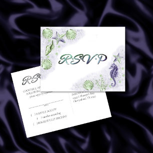 Coastal Chic   Purple and Lime Green Nautical RSVP Postcard