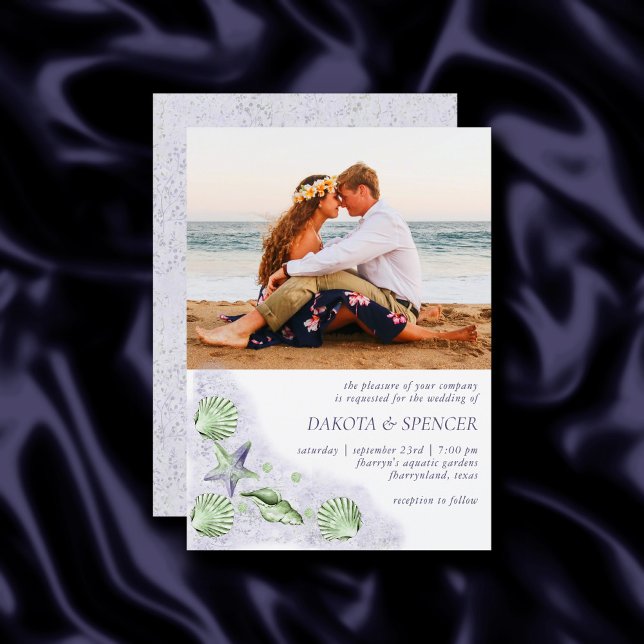 Coastal Chic | Purple and Lime Green Wedding Photo Invitation (Creator Uploaded)