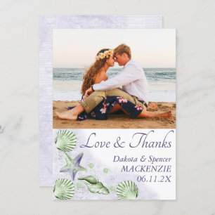 Coastal Chic   Purple and Lime Green Wedding Photo Thank You Card