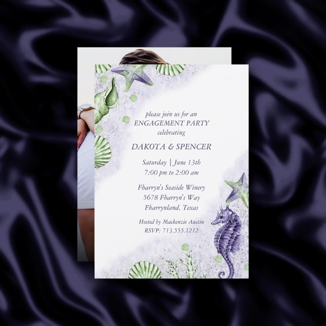 Coastal Chic | Purple Green Engagement Party Photo Invitation (Creator Uploaded)