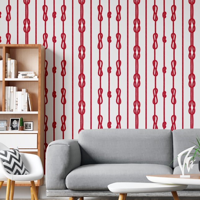 Coastal chic Red rope and sailor's knots print Wallpaper (Coastal chic Red rope and sailor's knots print Wallpaper)