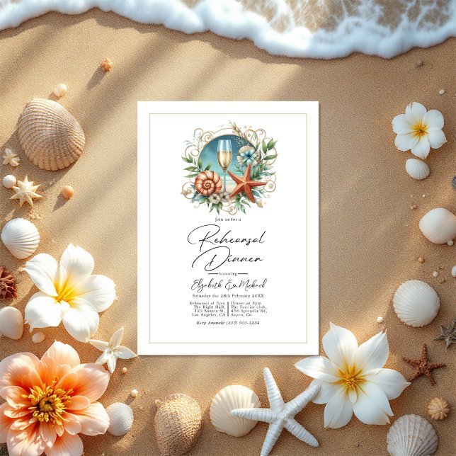 Coastal Chic Seashell Rehearsal Dinner Invitation (Coastal Chic Seashell Rehearsal Dinner Invitation)