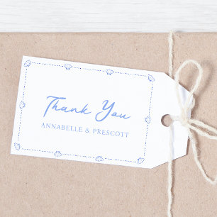 Coastal Chic Shell Border Elegant Blue Wedding Gift Tags