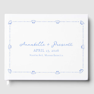Coastal Chic Shell Border Elegant Blue Wedding Guest Book
