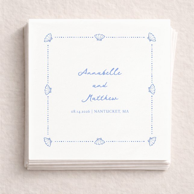 Coastal Chic Shell Border Personalised Wedding Napkin (Creator Uploaded)