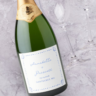 Coastal Chic Shell Border Personalised Wedding Sparkling Wine Label