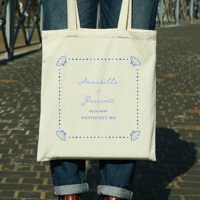 Coastal Chic Shell Border Personalised Wedding Tote Bag (Creator Uploaded)