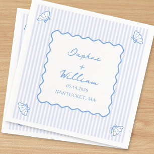 Coastal Chic Shell & Stripes Personalised Wedding Napkin