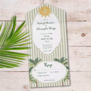 Coastal Chic Sun Palm Tree Wedding All In One Invitation