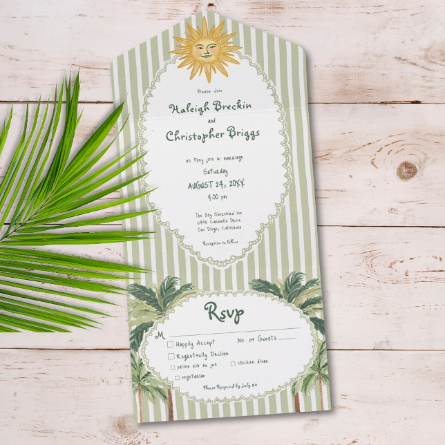 Coastal Chic Sun Palm Tree Wedding Dinner All In One Invitation (Creator Uploaded)