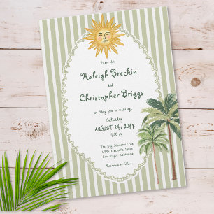 Coastal Chic Sun Palm Tree Wedding Invitation