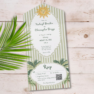 Coastal Chic Sun Palm Tree Wedding QR Code All In One Invitation