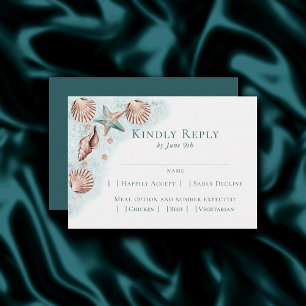 Coastal Chic Teal and Coral Reef Entree Choice RSVP Card