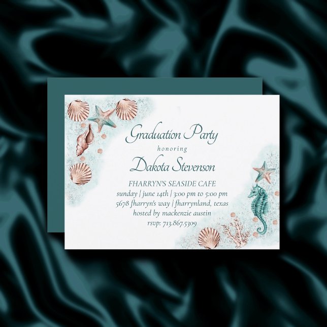 Coastal Chic | Teal and Coral Reef Graduation Invitation (Creator Uploaded)