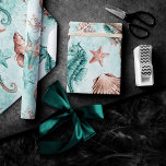 Coastal Chic | Teal and Coral Reef Pastel Pattern Wrapping Paper<br><div class="desc">Elegant dark teal, mint green, and copper rose gold hand-painted nautical watercolor "under the sea" beach design brings a modern twist to an old theme. The collection features seashells, starfish, a seahorse, and coral reef in complimenting shades of deep green and coral with a splash of mint green for a...</div>
