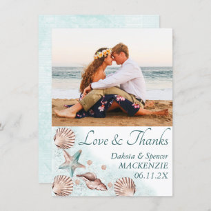 Coastal Chic Teal and Coral Reef Photo Wedding Thank You Card