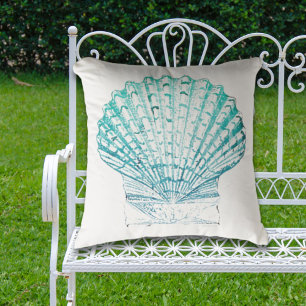 coastal chic teal blue watercolor mermaid seashell cushion