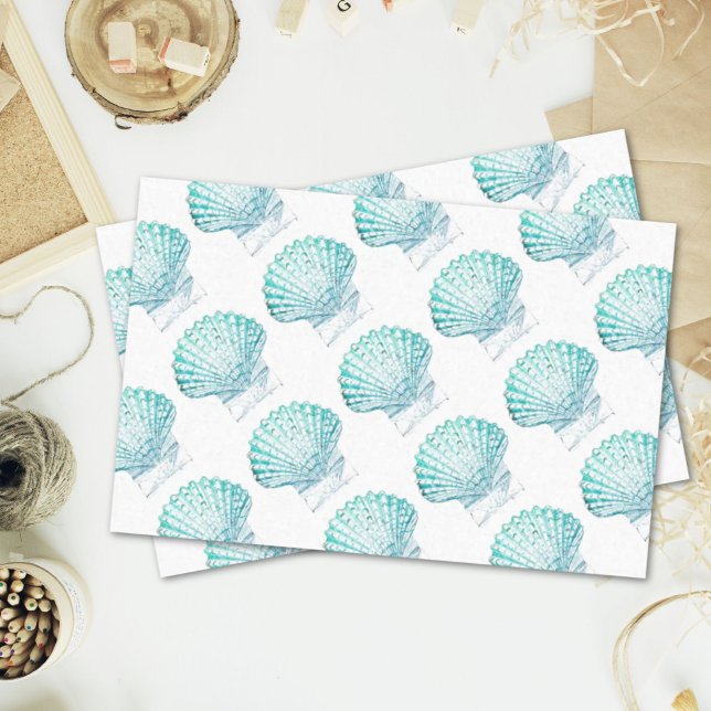 coastal chic teal blue watercolor mermaid seashell tissue paper (coastal chic teal blue watercolor mermaid seashell tissue paper)
