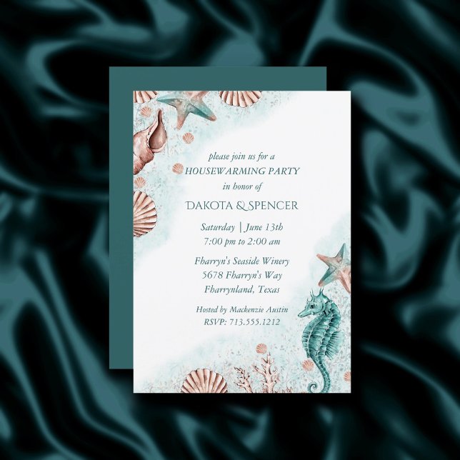 Coastal Chic | Teal Coral Reef Housewarming Party Invitation (Creator Uploaded)