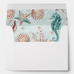 Coastal Chic   Teal Green and Coral Reef Party Envelope