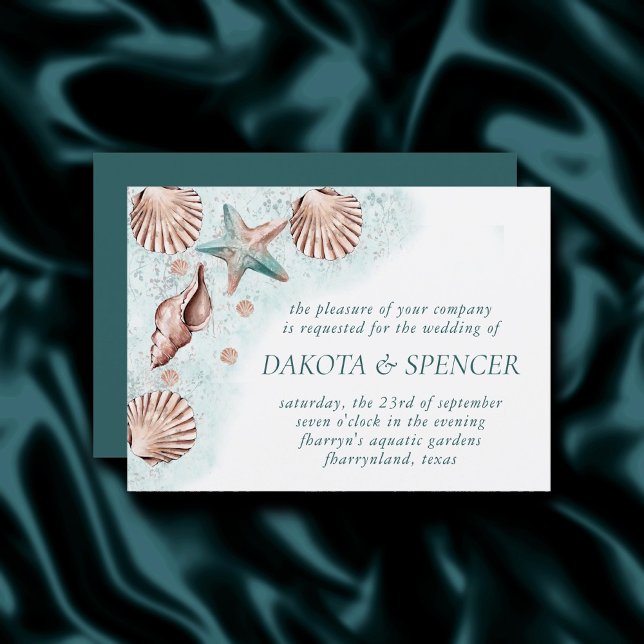 Coastal Chic | Teal Green and Coral Reef Wedding Invitation (Creator Uploaded)