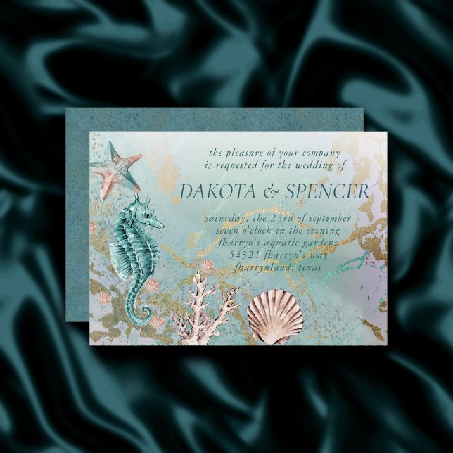 Coastal Chic | Teal Green and Coral Reef Wedding Invitation (Creator Uploaded)