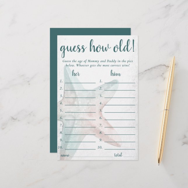 Coastal Chic | Teal Starfish Guess How Old Game (Front/Back In Situ)