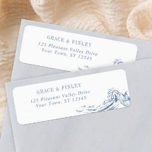 Coastal Chic Waves Blue Wedding Return Address Label