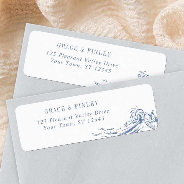 Coastal Chic Waves Blue Wedding Return Address Label (Creator Uploaded)