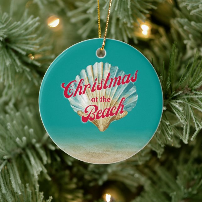 Coastal Christmas at the Beach Sand and Seashell Ceramic Ornament (Tree)