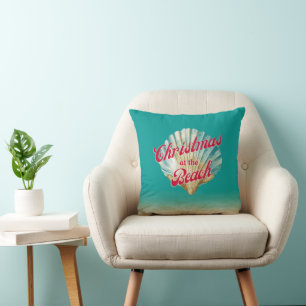 Coastal Christmas at the Beach Sand and Seashell Cushion